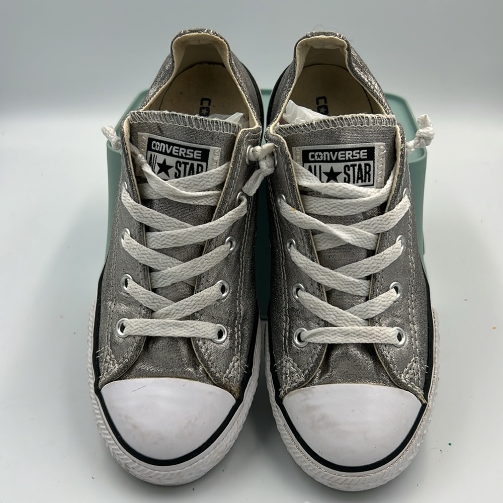 sz 3 Converse Chuck Taylor All Star OX Low Top shoes metallic silver 353180F